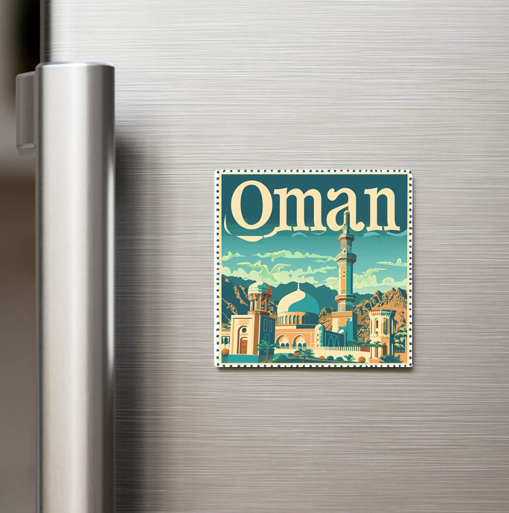Umman Oman - Posta Pulu Temalı Ülke - Baskılı Buzdolap Magneti Kare