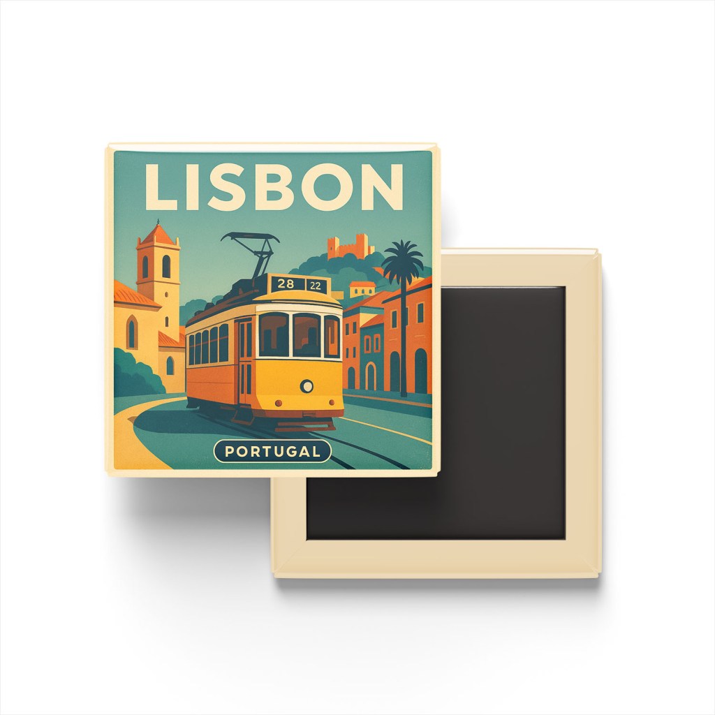 Lizbon Portekiz - 28 Numaralı Tramvay - Buzdolap Magneti Baskılı Kare