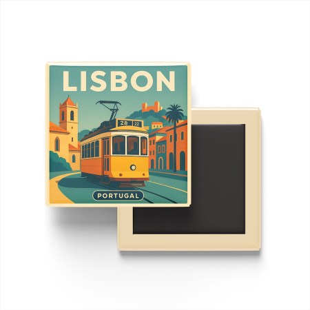 Lizbon Portekiz - 28 Numaralı Tramvay - Buzdolap Magneti Baskılı Kare