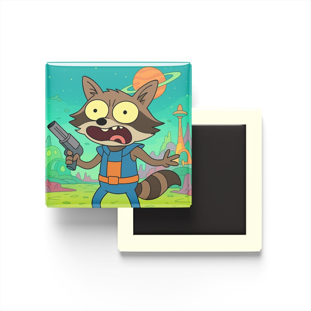 Rocket Raccoon Baskılı Kare Buzdolap Magneti