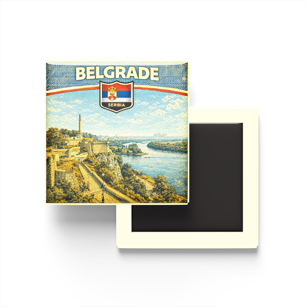 Retro Sırbistan Belgrad Şehri Temalı Vintage Buzdolap Magneti