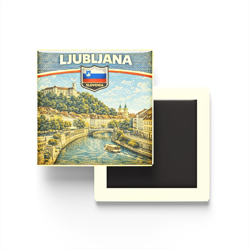 Retro Slovenya Ljubljana Şehri Temalı Vintage Buzdolap Magneti