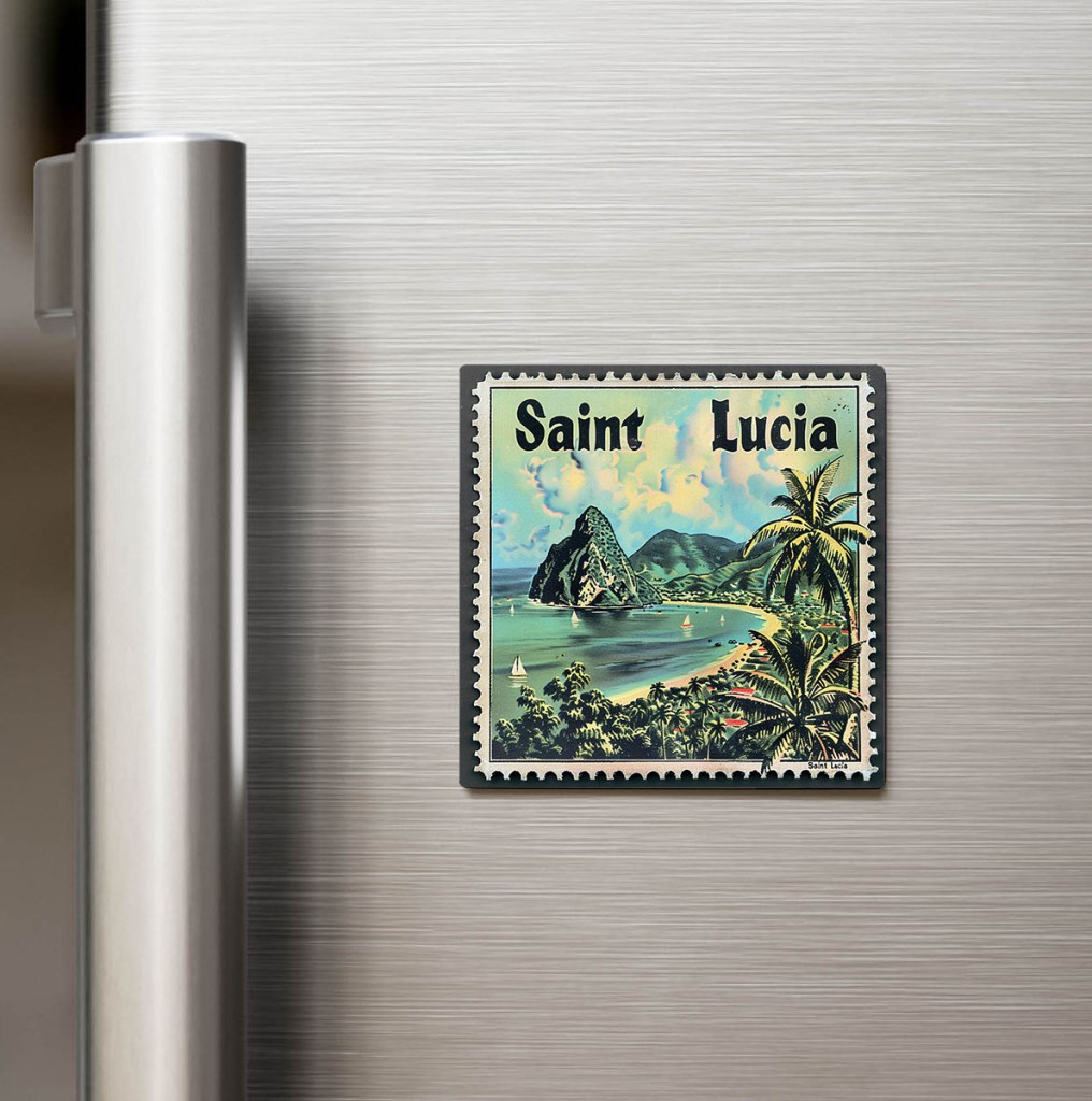 Saint Lucia Saint Lucia - Posta Pulu Temalı Ülke - Baskılı Buzdolap Magneti Kare