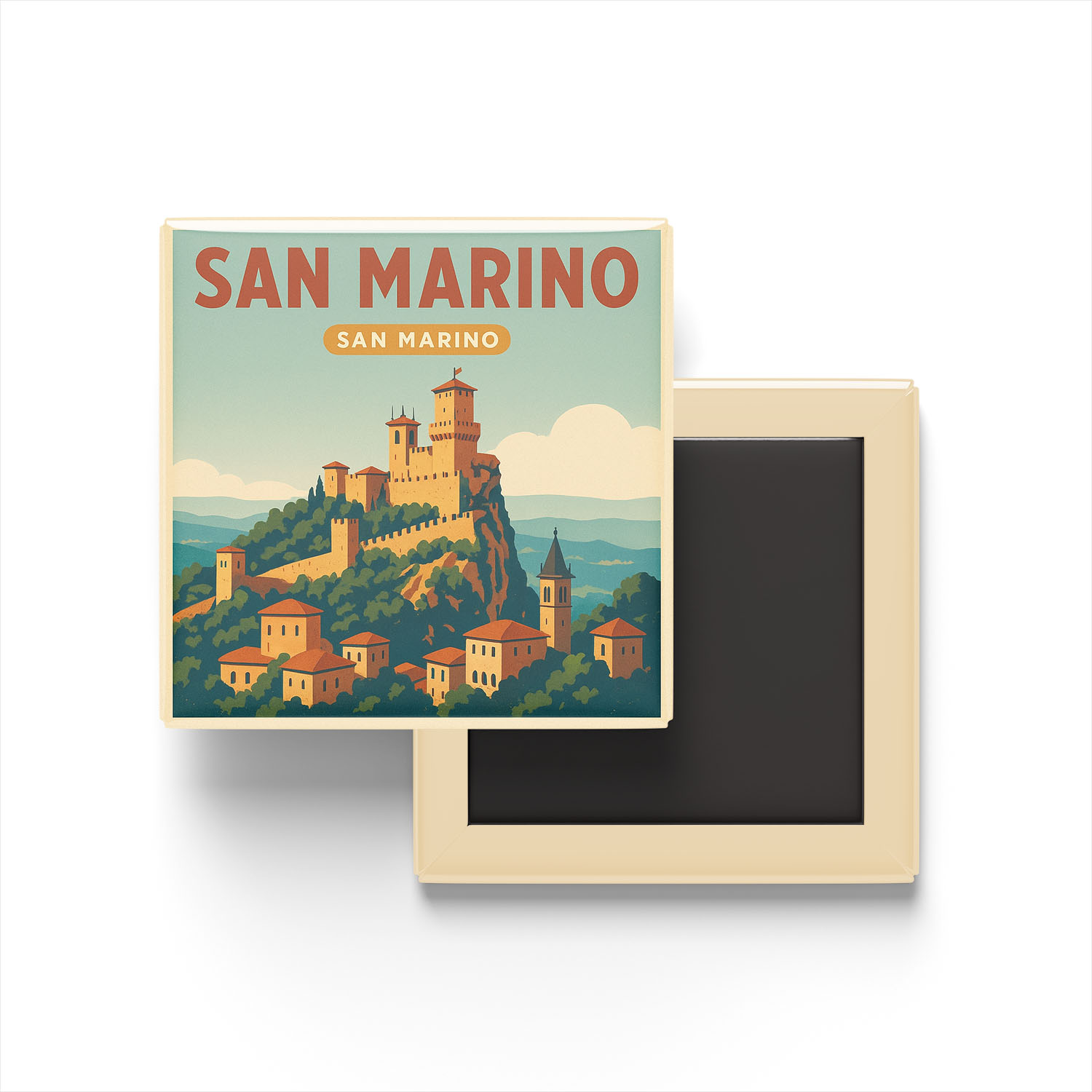 San Marino San Marino - Eski Şehir - Buzdolap Magneti Baskılı Kare