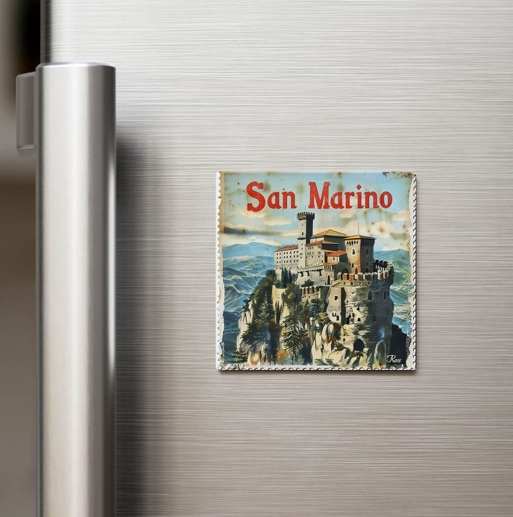 San Marino San Marino - Posta Pulu Temalı Ülke - Baskılı Buzdolap Magneti Kare