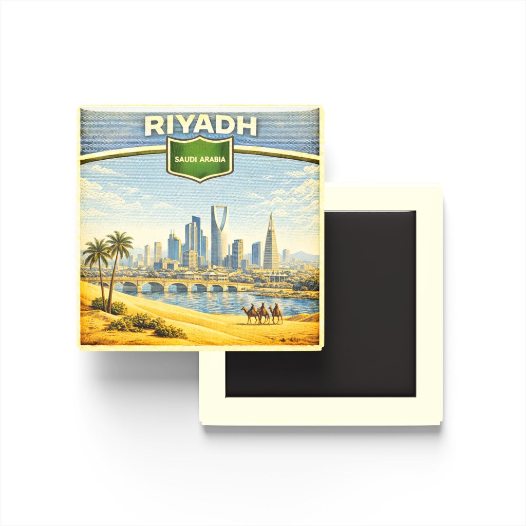Retro Suudi Arabistan Riyad Şehri Temalı Vintage Buzdolap Magneti