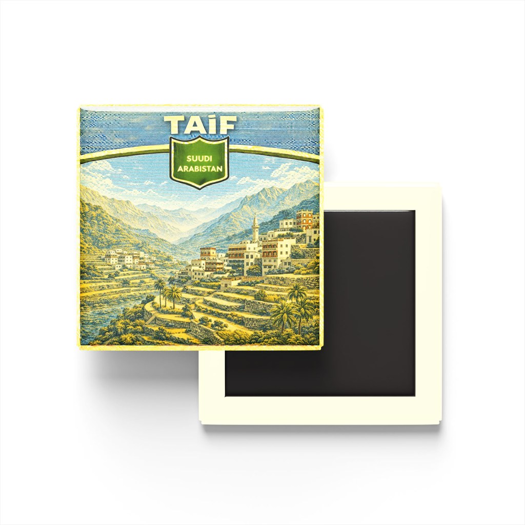 Retro Suudi Arabistan Taif Şehri Temalı Vintage Buzdolap Magneti