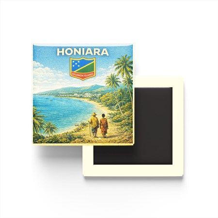 Retro Solomon Adaları Honiara Şehri Temalı Vintage Buzdolap Magneti