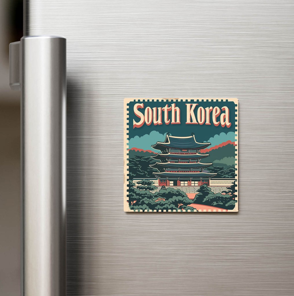 Güney Kore South Korea - Posta Pulu Temalı Ülke - Baskılı Buzdolap Magneti Kare