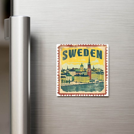 İsveç Sweden - Posta Pulu Temalı Ülke - Baskılı Buzdolap Magneti Kare
