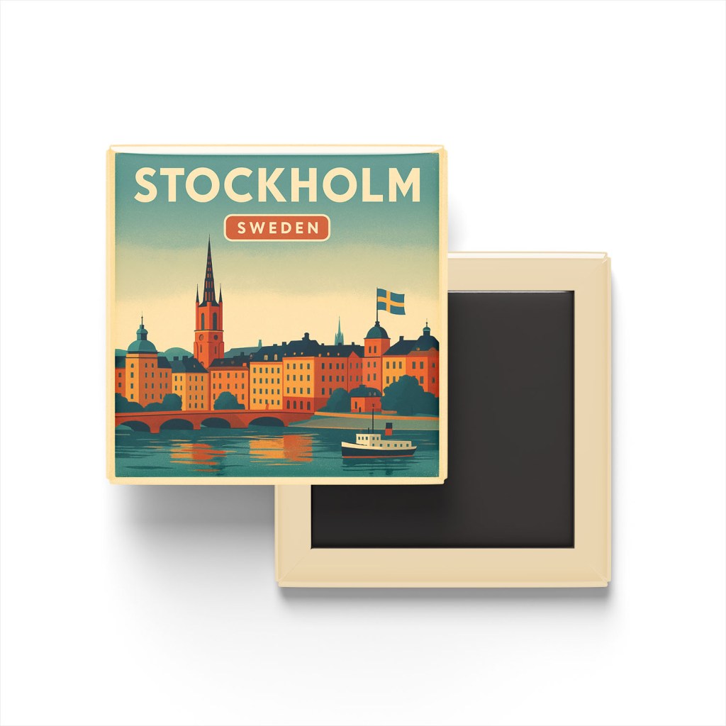 Stockholm İsveç - Gamla Stan (Eski Şehir) - Buzdolap Magneti Baskılı Kare