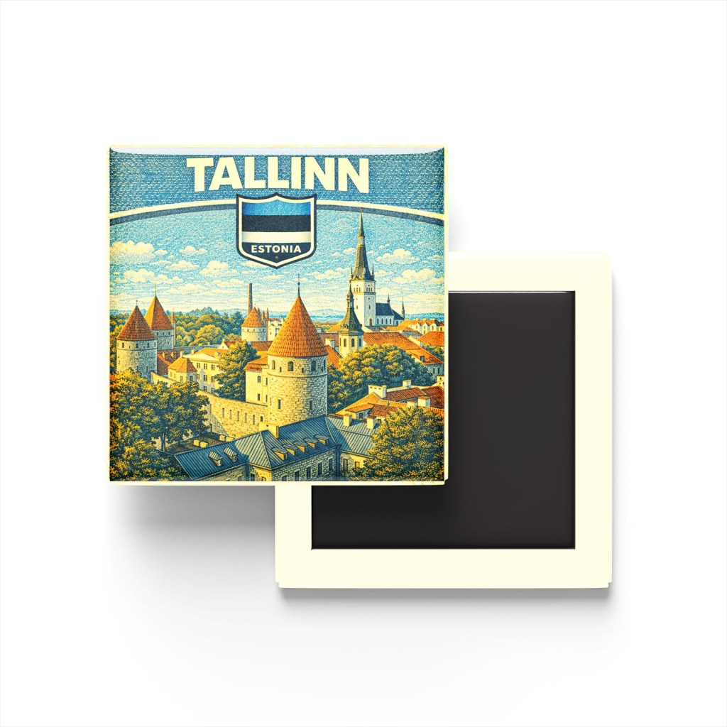 Retro Estonya Tallinn Şehri Temalı Vintage Buzdolap Magneti