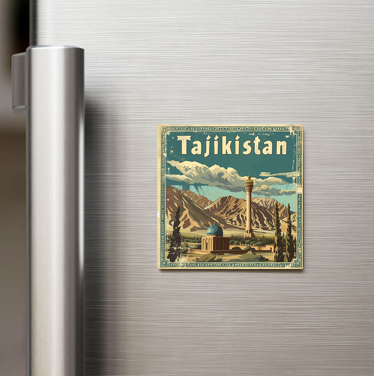 Tacikistan Tajikistan - Posta Pulu Temalı Ülke - Baskılı Buzdolap Magneti Kare