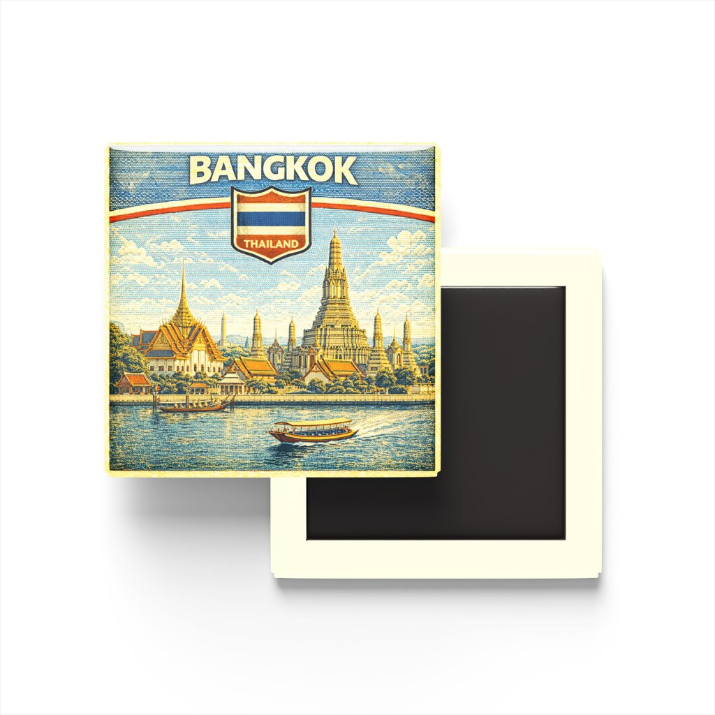 Retro Tayland Bangkok Şehri Temalı Vintage Buzdolap Magneti