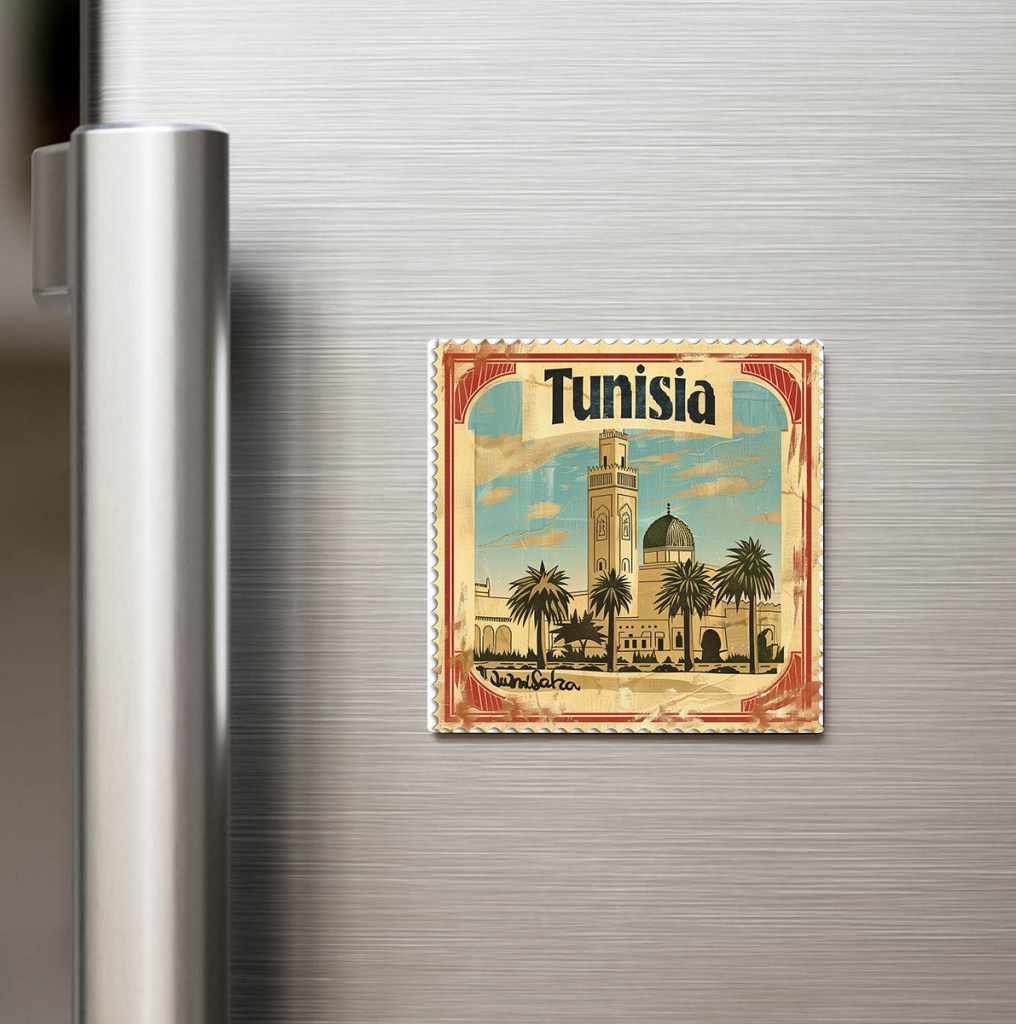 Tunus Tunisia - Posta Pulu Temalı Ülke - Baskılı Buzdolap Magneti Kare