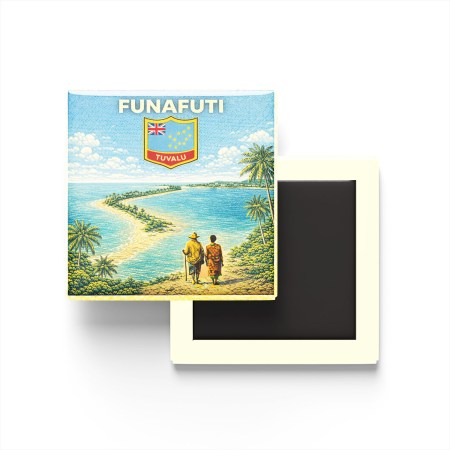 Retro Tuvalu Funafuti Şehri Temalı Vintage Buzdolap Magneti