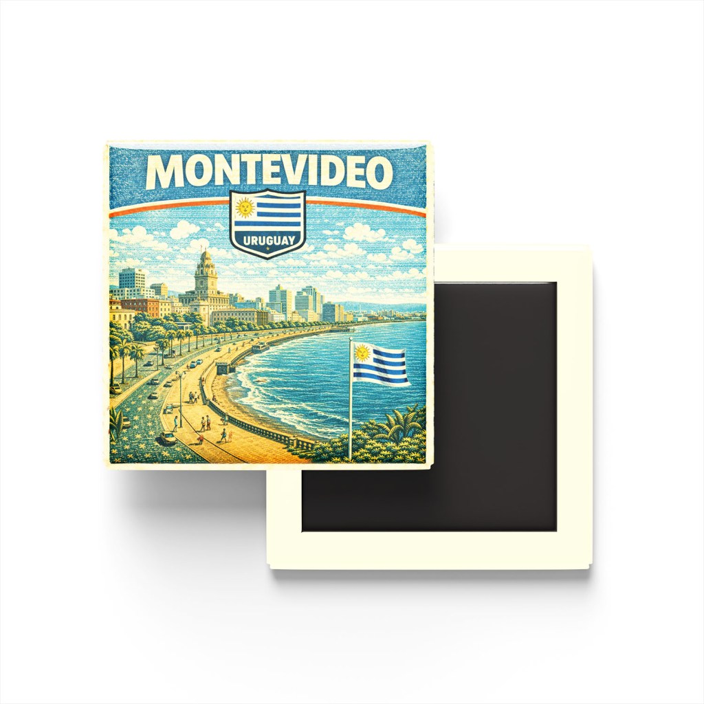 Retro Uruguay Montevideo Şehri Temalı Vintage Buzdolap Magneti
