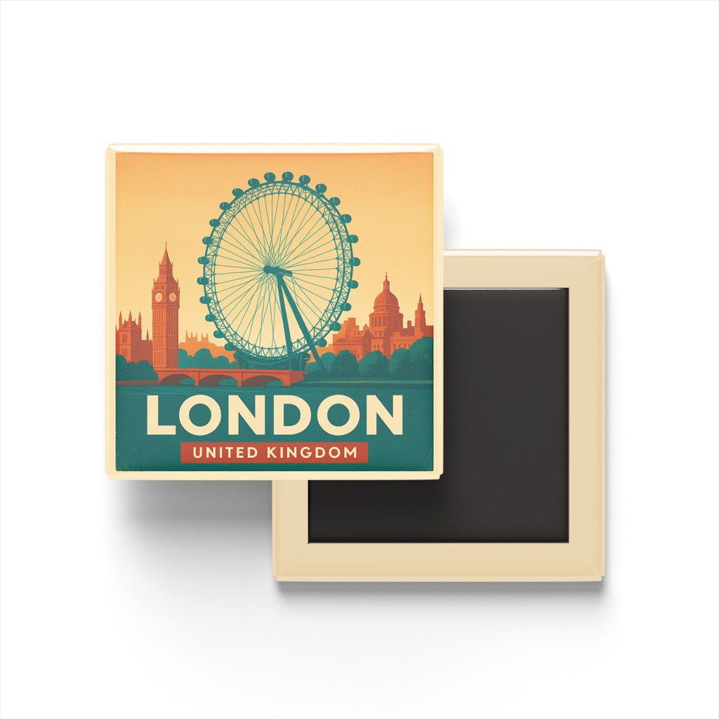 Londra Birleşik Krallık - London Eye (Londra Gözü) - Buzdolap Magneti Baskılı Kare