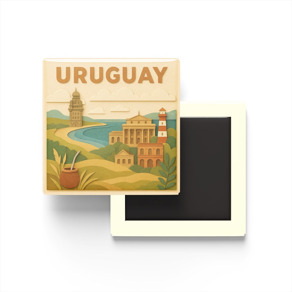 Uruguay - Uruguay - Paper Cut Art - Baskılı Buzdolap Magneti Kare