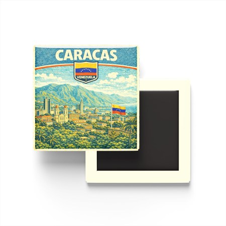 Retro Venezuela Caracas Şehri Temalı Vintage Buzdolap Magneti