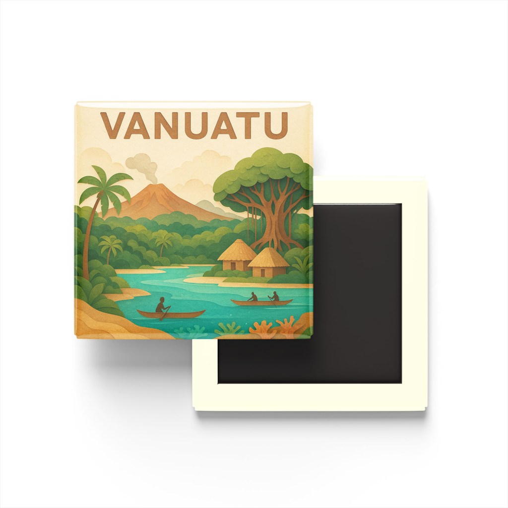 Vanuatu - Vanuatu - Paper Cut Art - Baskılı Buzdolap Magneti Kare