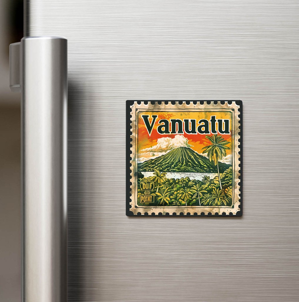 Vanuatu Vanuatu - Posta Pulu Temalı Ülke - Baskılı Buzdolap Magneti Kare