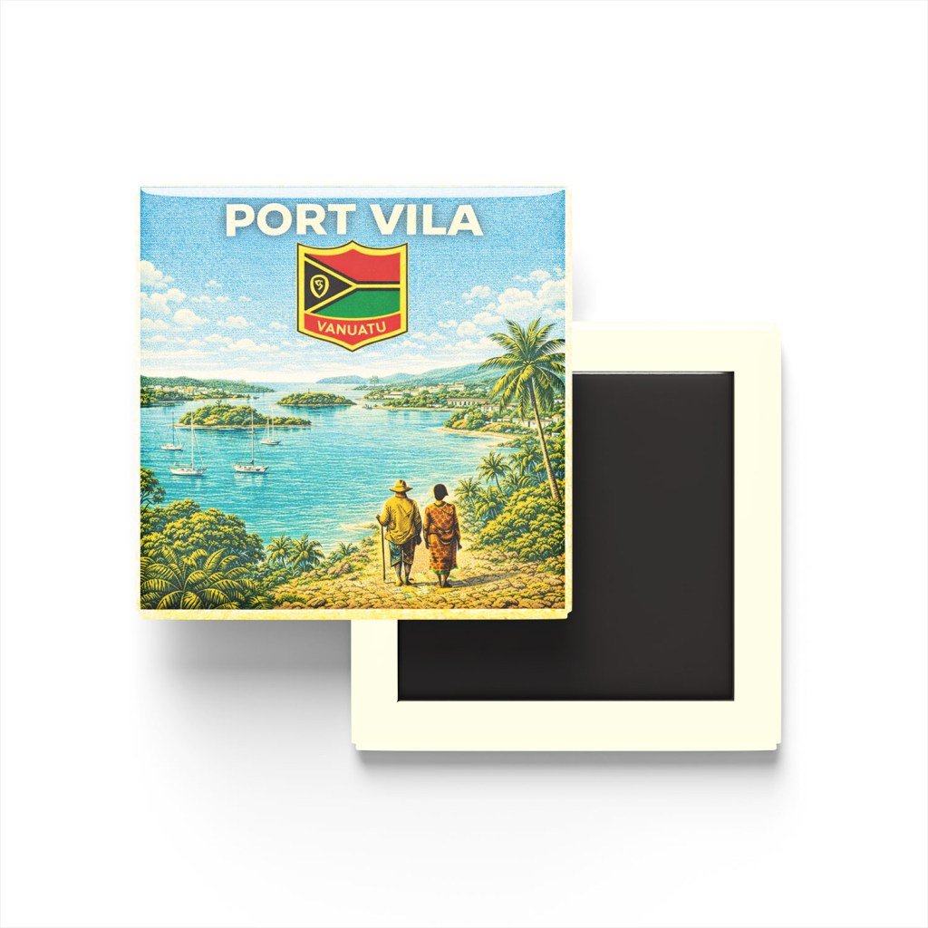 Retro Vanuatu Port Vila Şehri Temalı Vintage Buzdolap Magneti