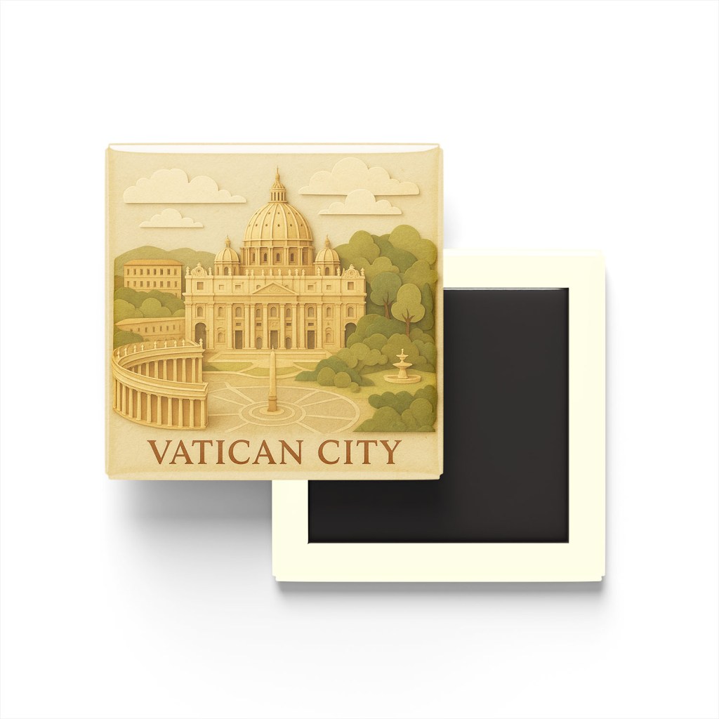 Vatikan - Vatican City - Paper Cut Art - Baskılı Buzdolap Magneti Kare