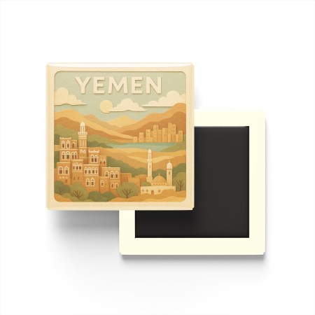 Yemen - Yemen - Paper Cut Art - Baskılı Buzdolap Magneti Kare