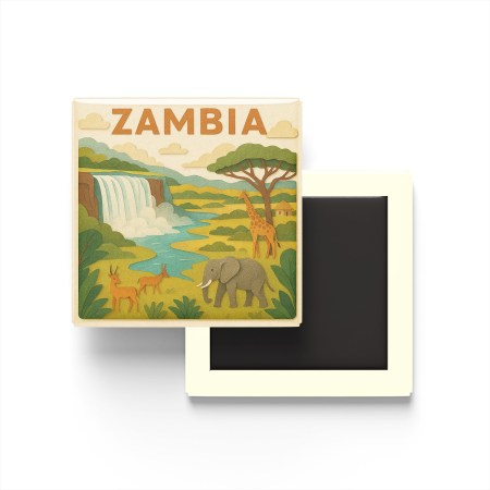 Zambiya - Zambia - Paper Cut Art - Baskılı Buzdolap Magneti Kare