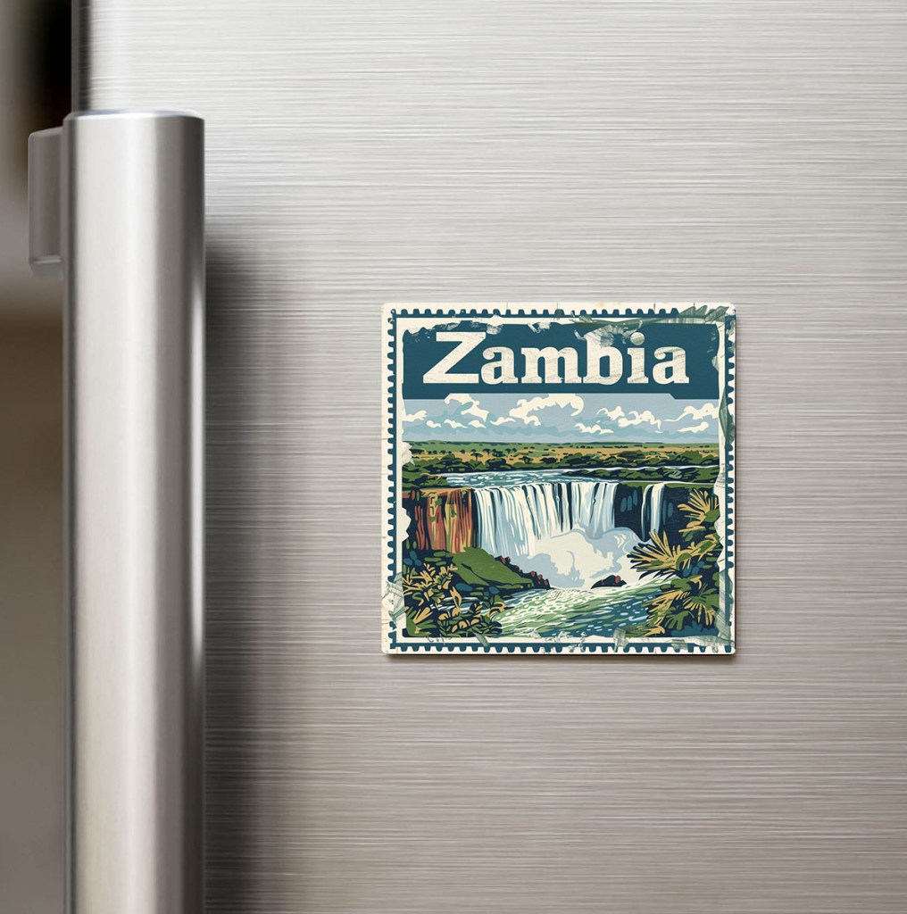 Zambiya Zambia - Posta Pulu Temalı Ülke - Baskılı Buzdolap Magneti Kare