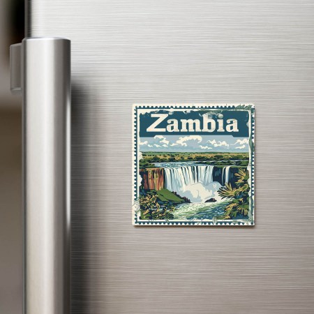 Zambiya Zambia - Posta Pulu Temalı Ülke - Baskılı Buzdolap Magneti Kare