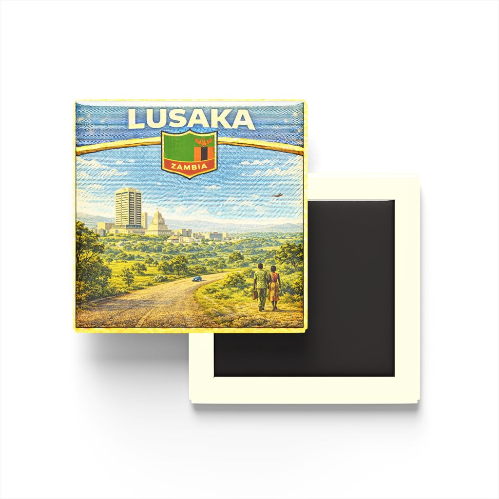 Retro Zambiya Lusaka Şehri Temalı Vintage Buzdolap Magneti
