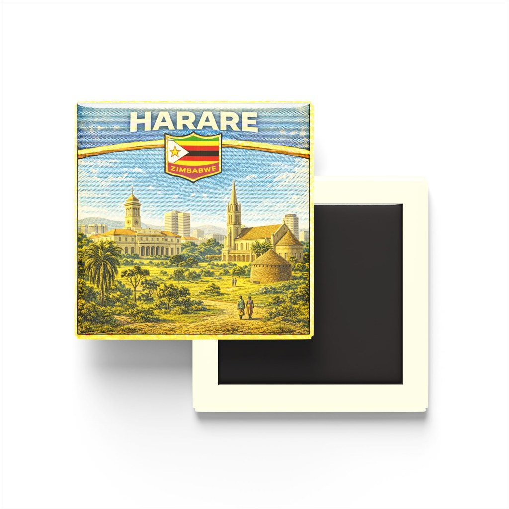 Retro Zimbabve Harare Şehri Temalı Vintage Buzdolap Magneti